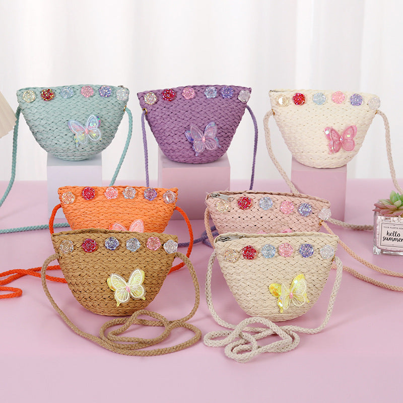 Children's Female Cute Straw Woven Little Princess Bags