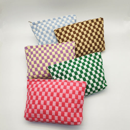 Wool Chessboard Grid Capacity Pencil Knitted Cosmetic Bags