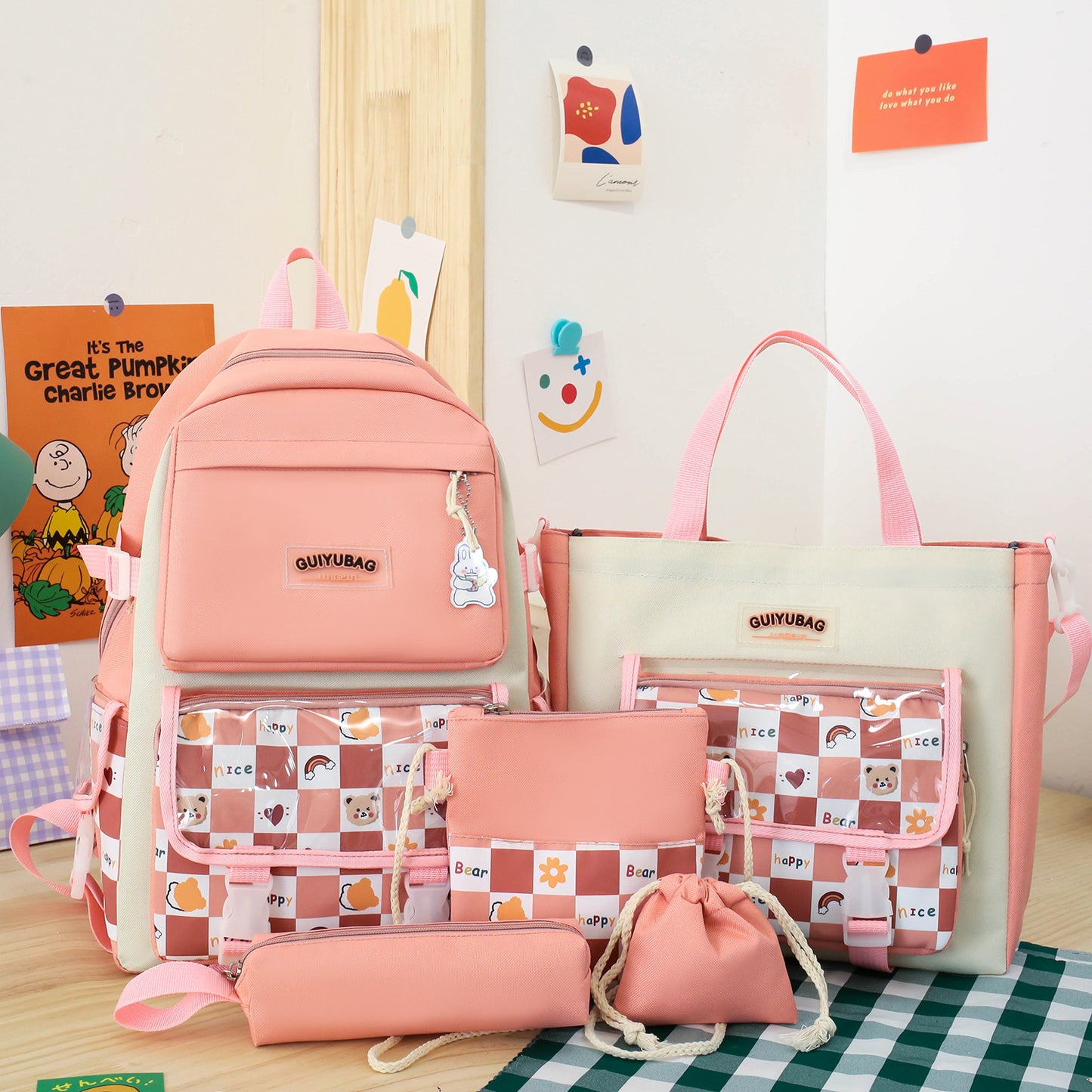 Korean Plaid Primary Large Capacity Fresh Backpacks