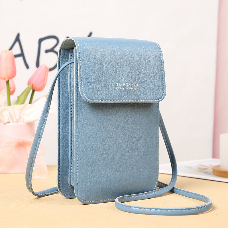 Women's Mobile Korean Stylish Versatile Zipper Solid Phone Bags