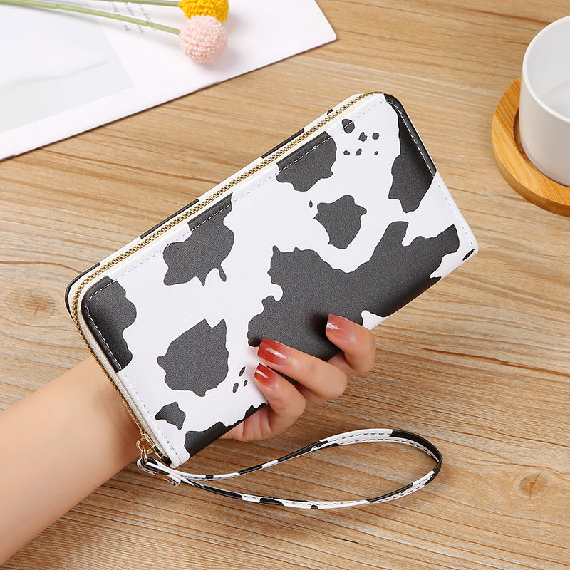 Women's Style Contrast Color Cows Pattern Long Ladies Wallets