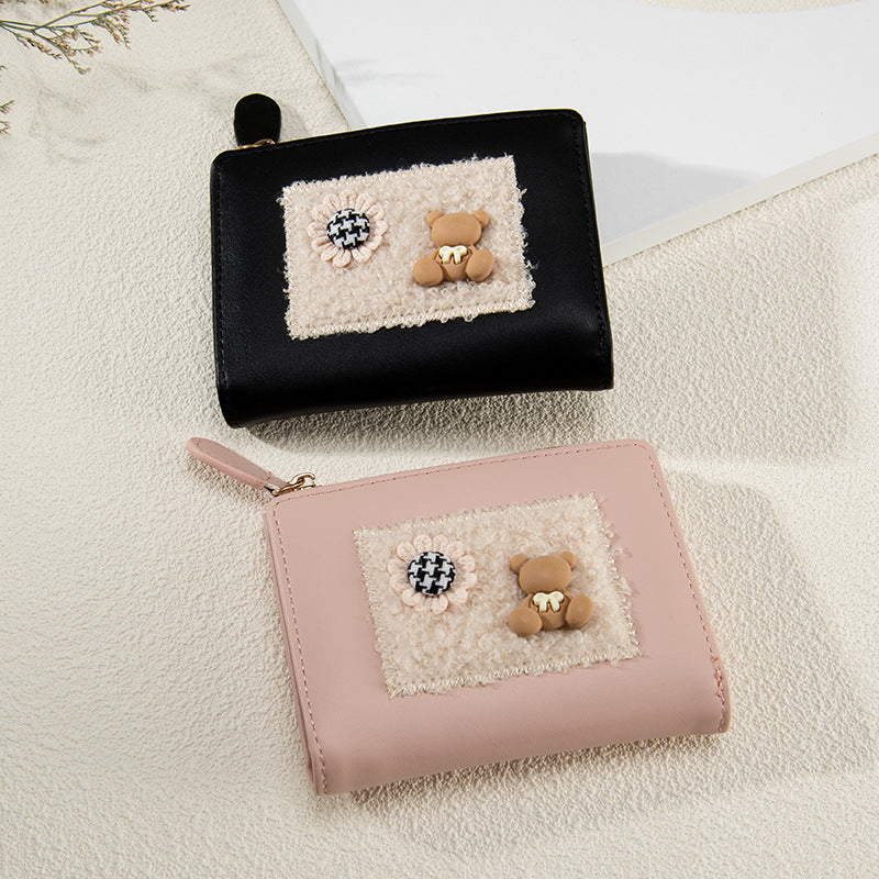 Women's Korean Style Short Cute Bear Zipper Ladies Wallets