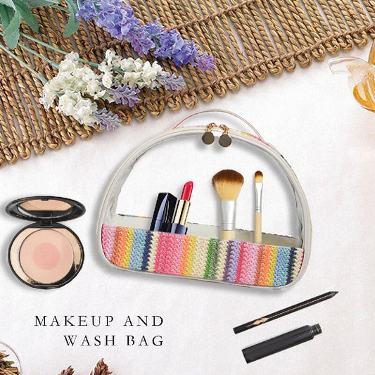 Straw Woven Transparent Semicircle Waterproof Rainbow Cosmetic Bags