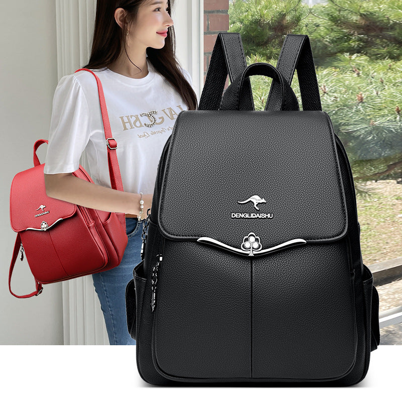 Women's Kangaroo Fashion Soft Leather Large Capacity Backpacks