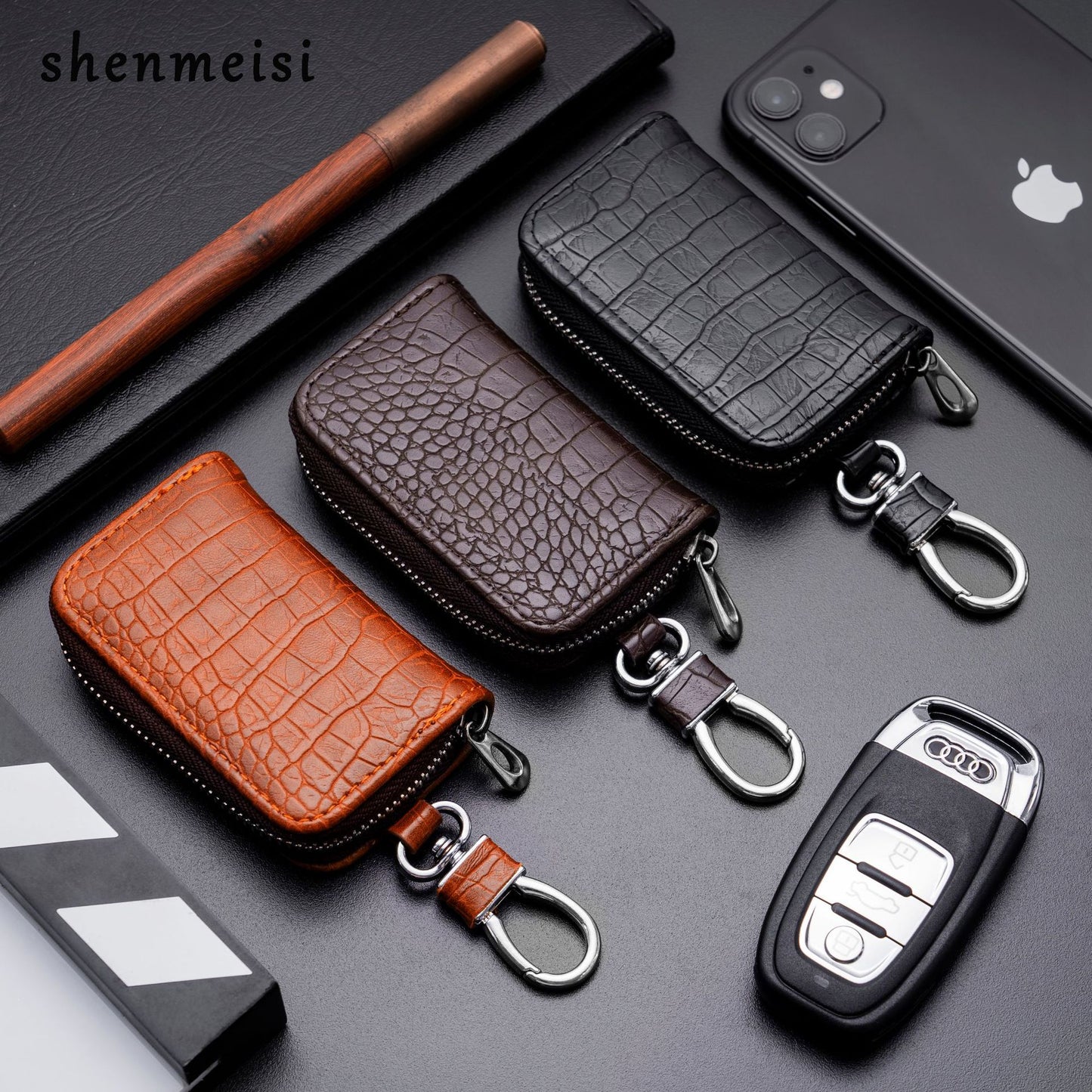 Business Car Crocodile Pattern Zipper Protector Key Bags