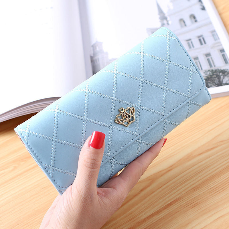 Women's Long Three Fold Korean Clutch Diamond Ladies Wallets