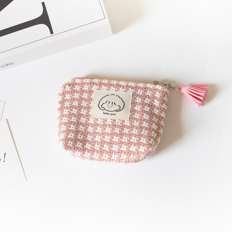 Women's Winter Plaid Small Portable Korean Cute Storage Coin Purses