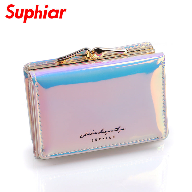 Mini Folding Snap-on Laser Leather Short Ladies Wallets