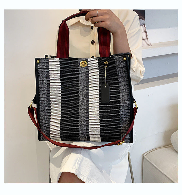 Women's Tote Fashionable Canvas Striped Broadband Handbags