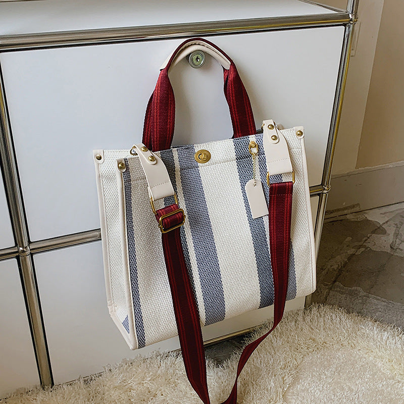 Women's Tote Fashionable Canvas Striped Broadband Handbags