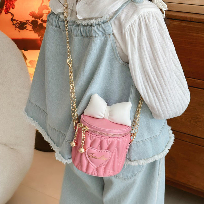 Children's Bow Contrast Color Mini Bucket Western Children's Shoulder Bags