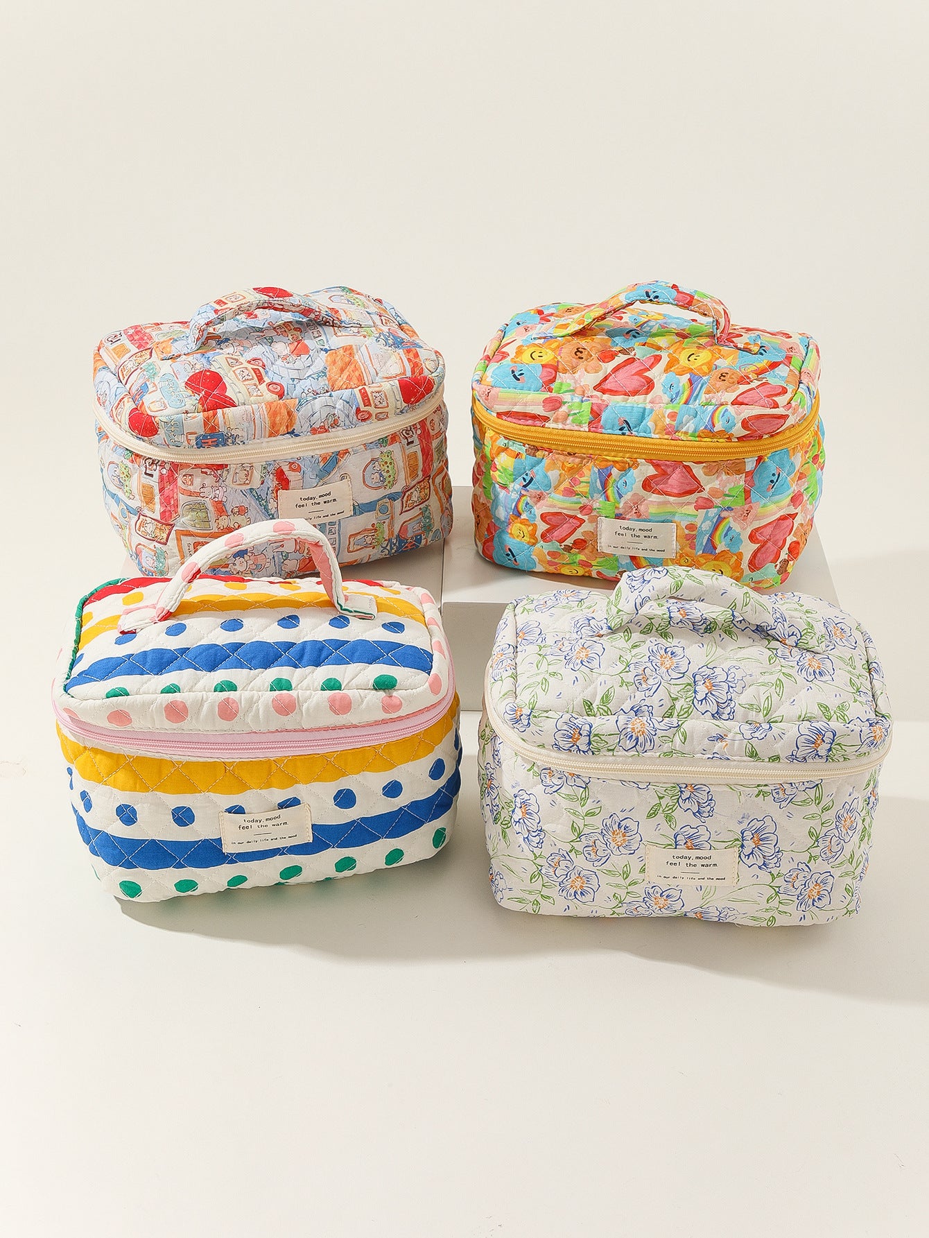 Portable Large Capacity Striped Polka Dot Storage Carrying Cosmetic Bags