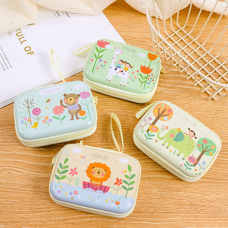 Children's Mini Rectangular Zipper Cartoon Headset Cable Coin Purses