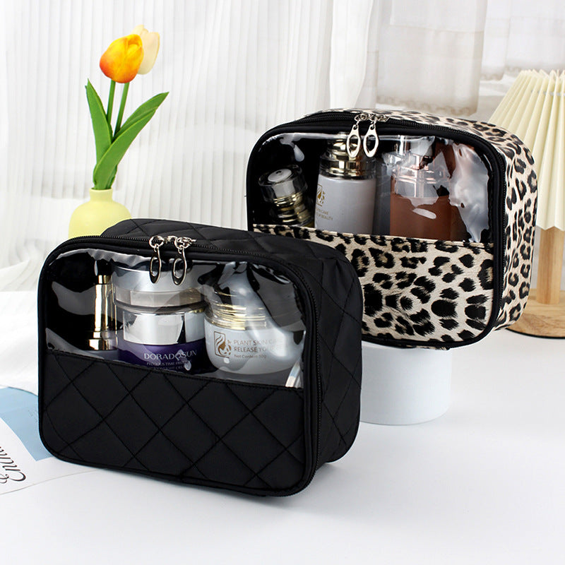 Translucent Leopard Tattoo Embroidery Lattice Large Cosmetic Bags