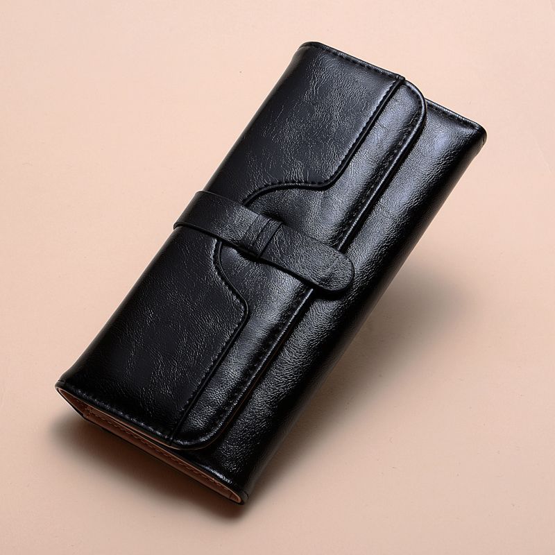 Women's Wax Leather Long Retro Large Capacity Ladies Wallets