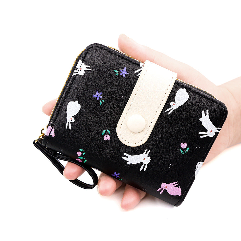 Minimalist Style Fresh Cute Bunny Pattern Printing Large Capacity Ladies Wallets