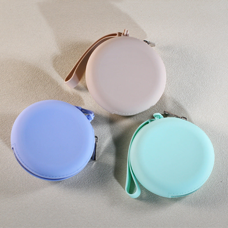 Round Solid Color Earphone Data Cable Storage Coin Purses