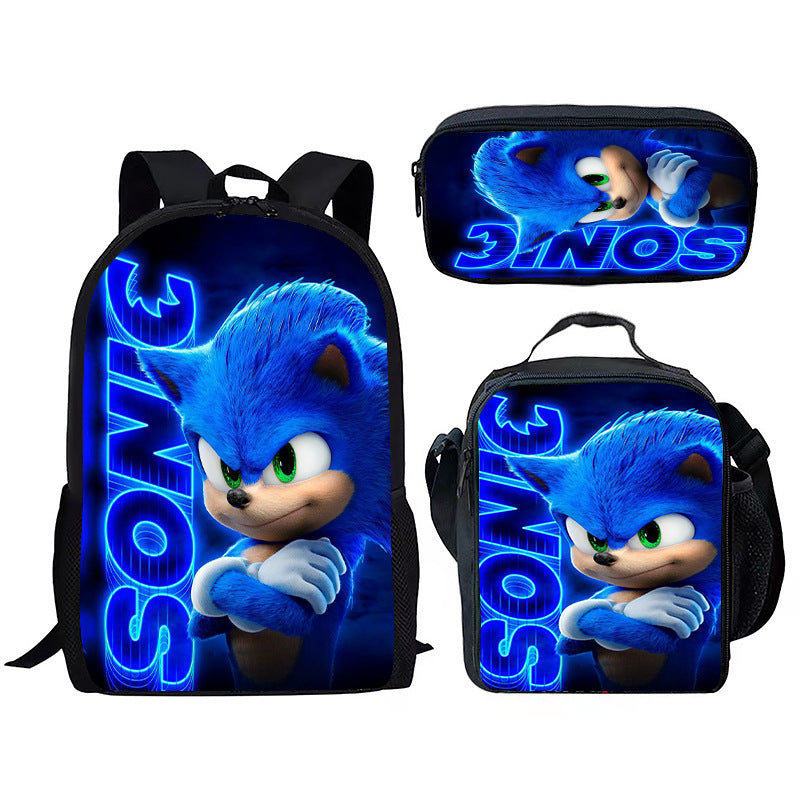 Children's Printing Sonic Three-piece Anime Pencil Cartoon Elementary School Students' Schoolbags