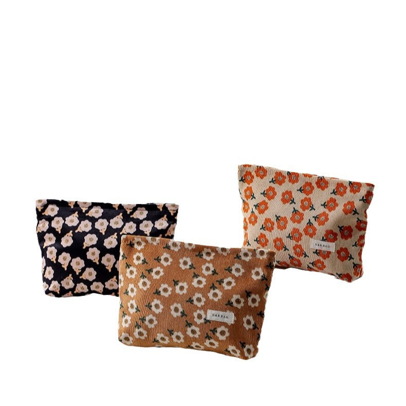 Floral Corduroy Large Capacity Skin Care Cosmetic Bags