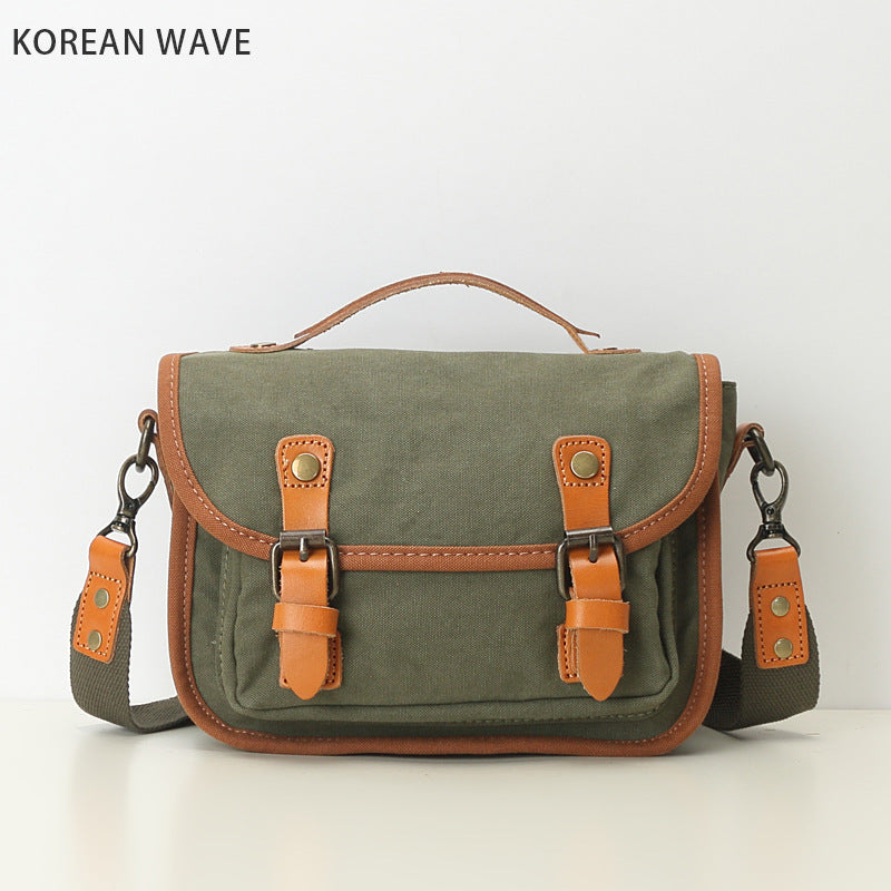 Women's Style Retro Simple Canvas With Genuine Leather Bags