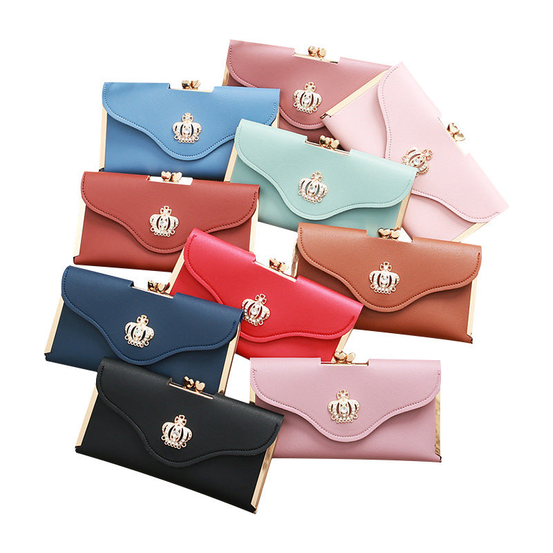 Women's Long Fashion Crown Flap Clutch Hasp Ladies Wallets