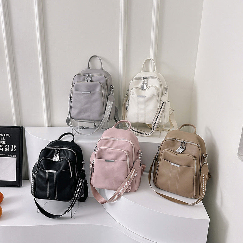 Women's Solid Color Soft Leather High-grade Fashion Backpacks