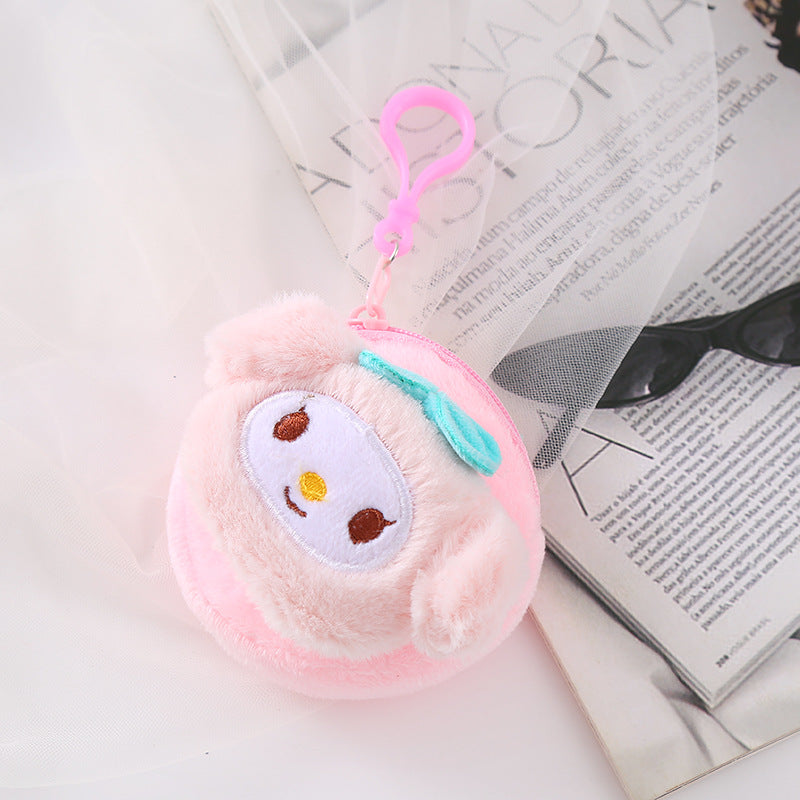 Cute Plush Doll Hairstyle Cartoon Zipper Storage Mini Purses