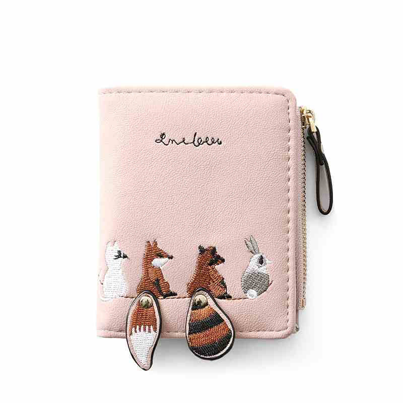 Korean Small Short Female Embroidery Zipper Multiple Ladies Wallets