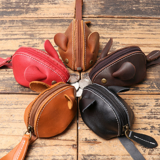 Children's Genuine Leather First Layer Cowhide Mouse Coin Purses