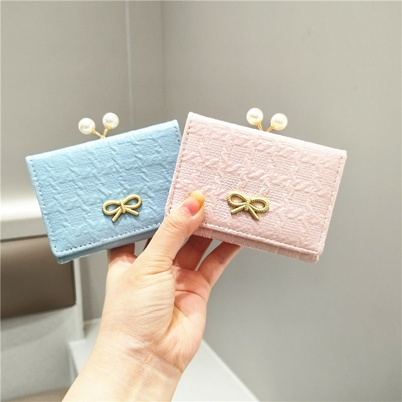 Women's Sweet Fashion Small Fresh Solid Color Bow Ladies Wallets