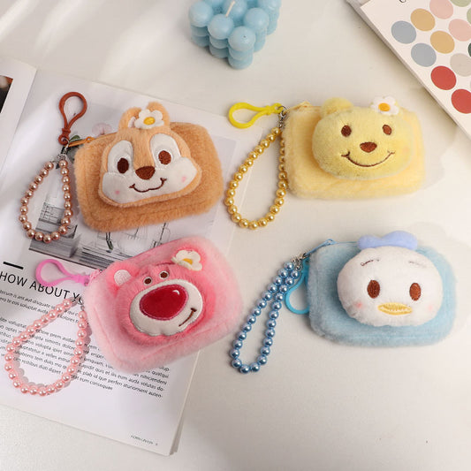 Necklace Plush Pendants Square Zipper Storage Coin Purses