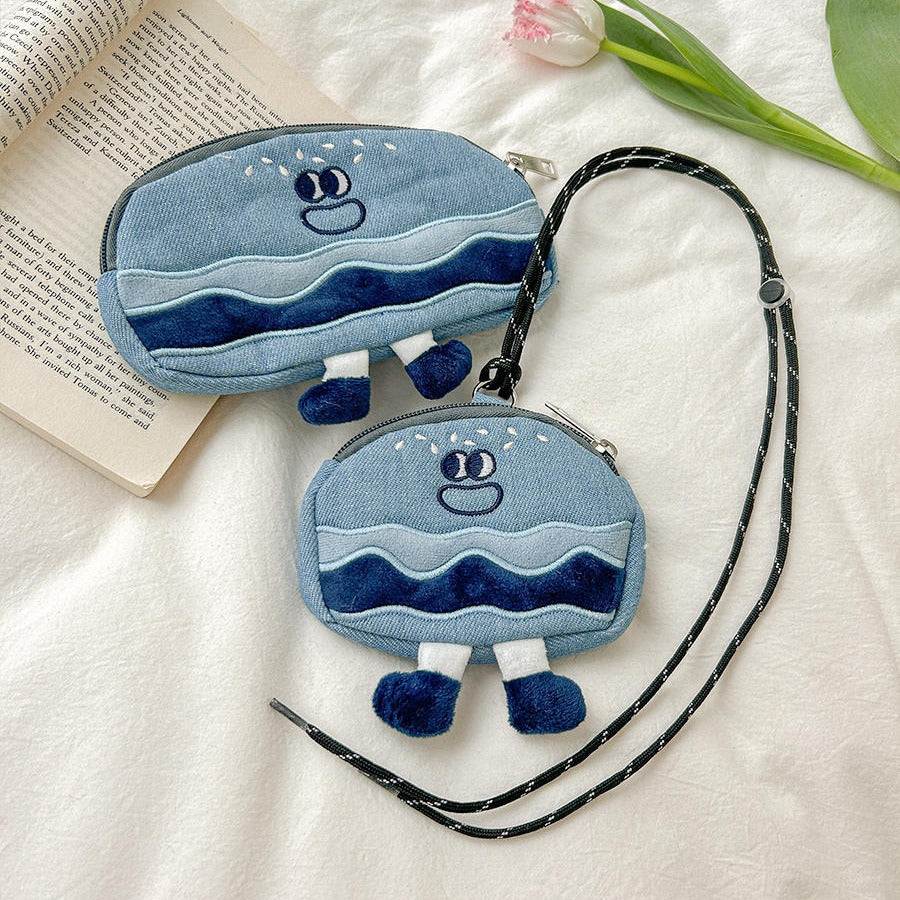 Denim Hamburger Funny Expression Earphone Storage Coin Purses