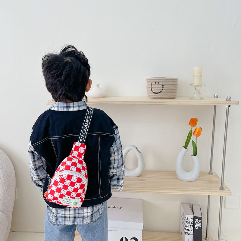 Enfants mignon garçon mode personnalité échiquier petits sacs à bandoulière pour enfants