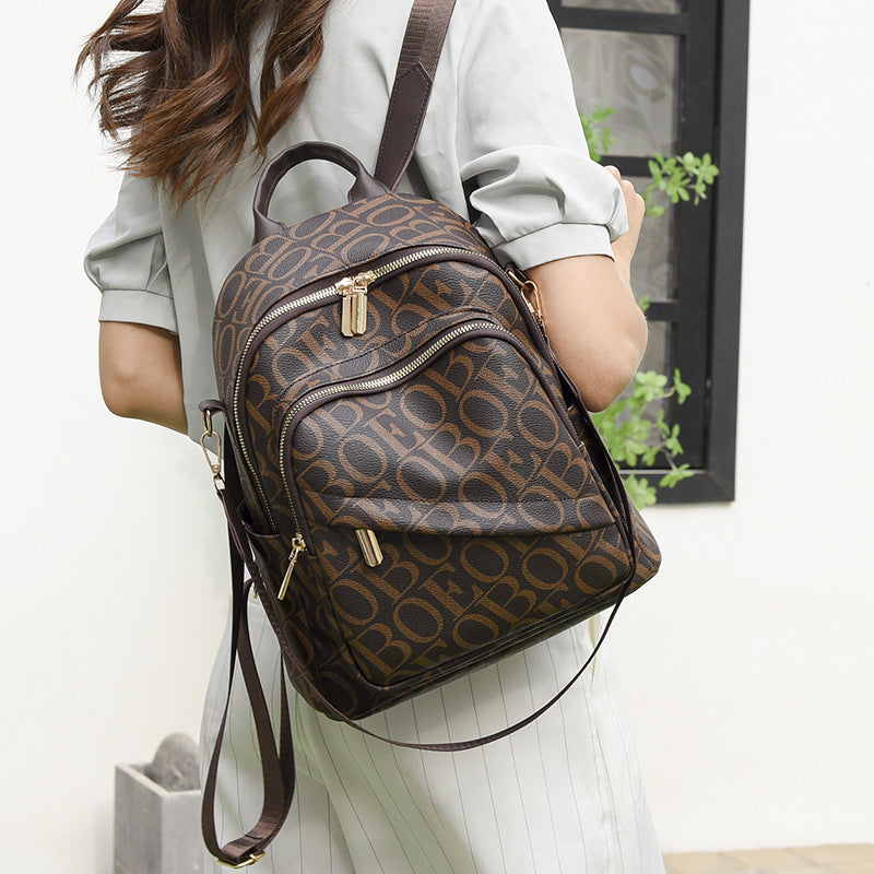 Women's Fashion Vintage Letter Print Simple Backpacks