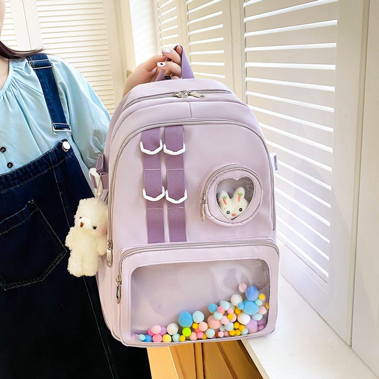 Women's Style High Transparent Bar Badge Cartoon Backpacks