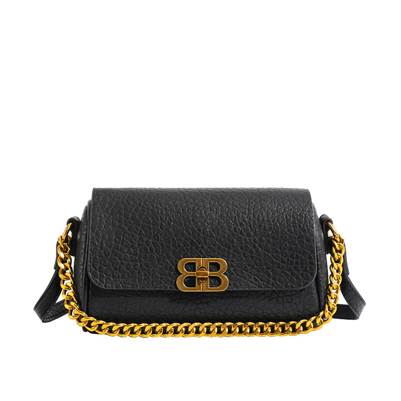 Women's Trendy Underarm Black Textured Chain Fashion Crossbody Bags