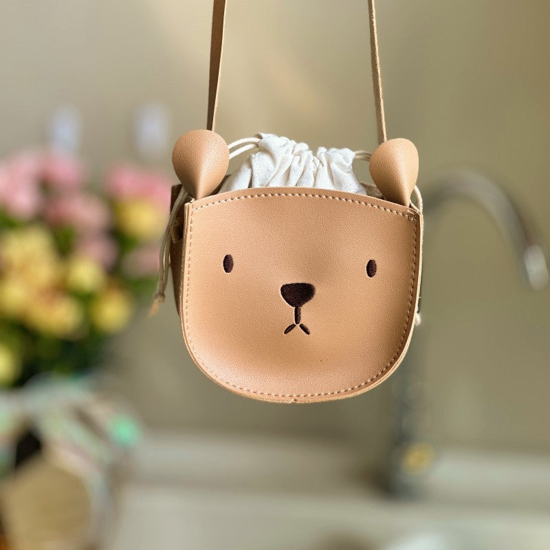 Children's Korean Leather Little Bear Cowhide Feel Children's Shoulder Bags