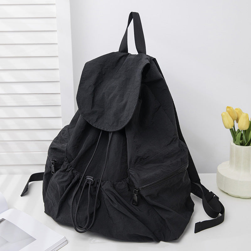 Women's Pleated Drawstring Nylon Niche Trendy Large Capacity Backpacks