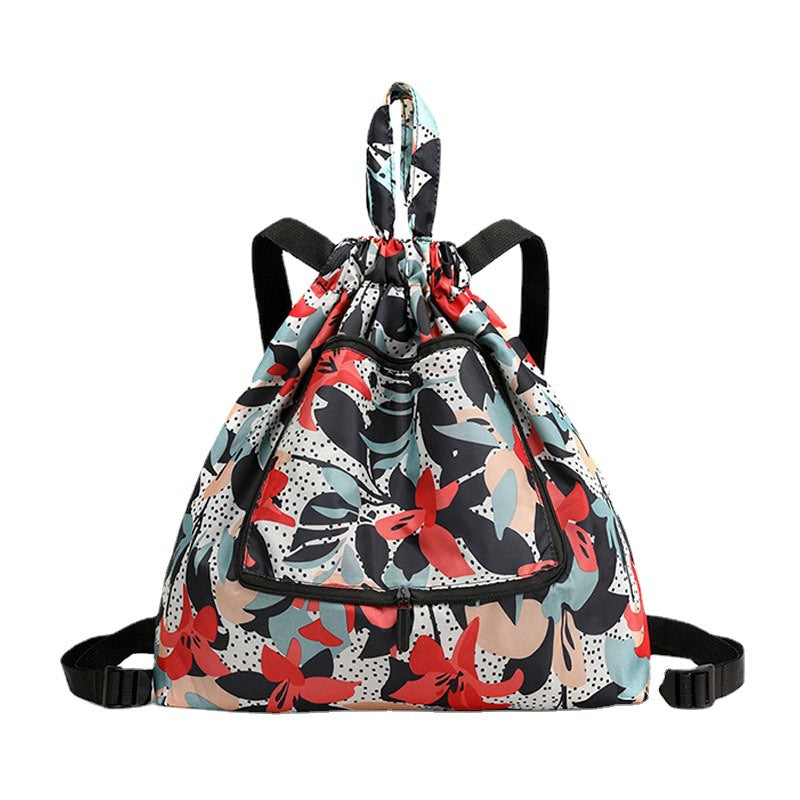 Women's Drawstring Printed Nylon Fabric Foldable Flower Backpacks