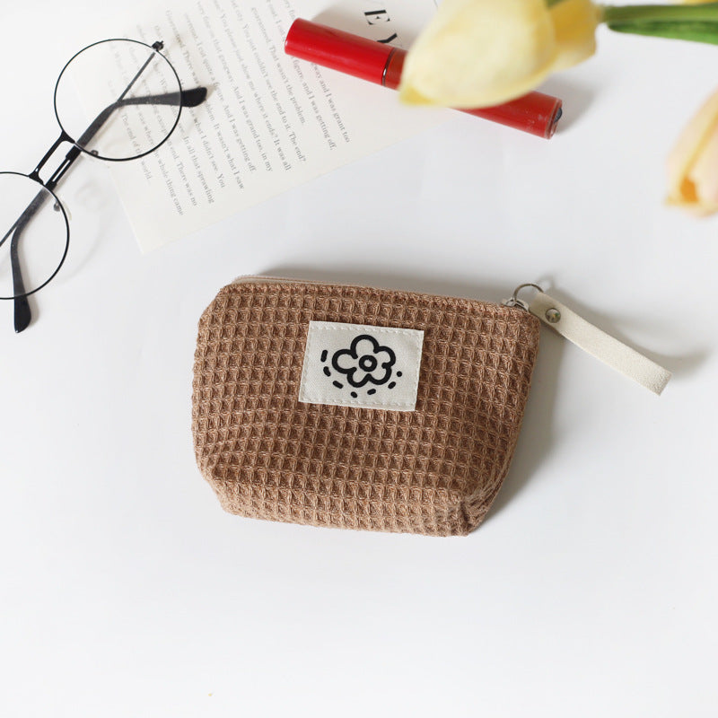 Cute Simple Waffle Storage Small Portable Wrist Cosmetic Bags