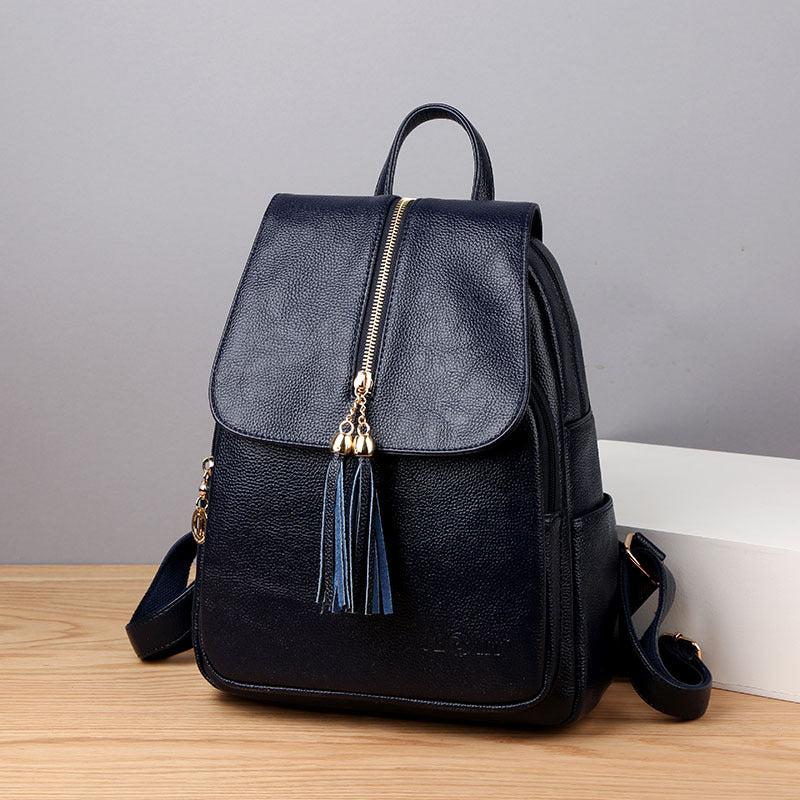 Women's Korean Fashion Soft Leather Versatile Large Backpacks