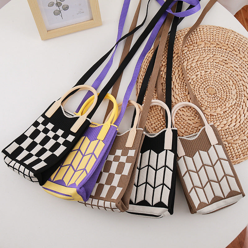 Women's Plaid Chessboard Knitted Woolen Yarn Bags