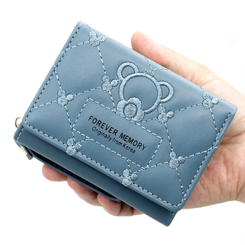 Women's Fashion Simple Embroidered Short Multi Slots Ladies Wallets