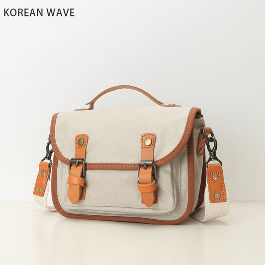 Women's Style Retro Simple Canvas With Genuine Leather Bags