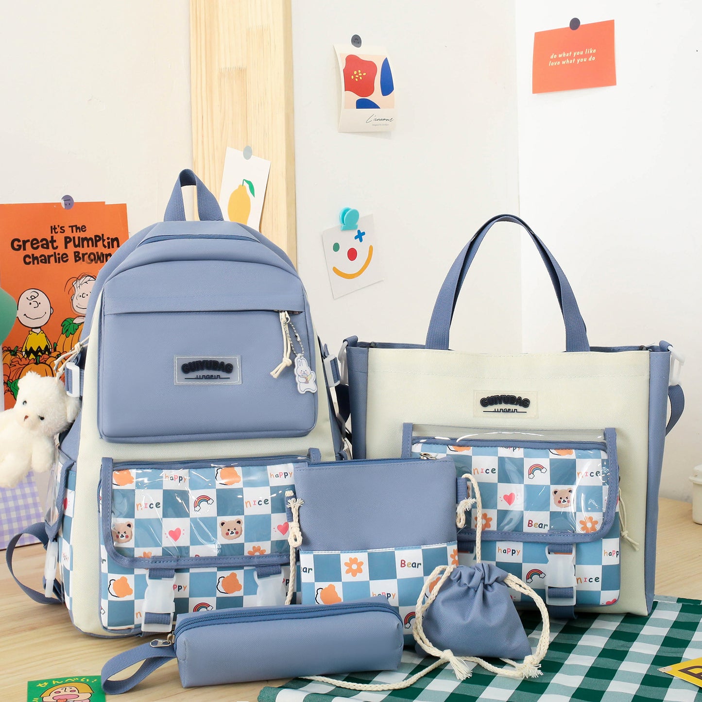 Korean Plaid Primary Large Capacity Fresh Backpacks