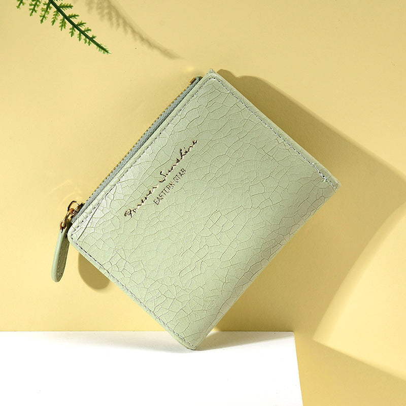 Women's Korean Avocado Green Retro Folding Mori Ladies Wallets