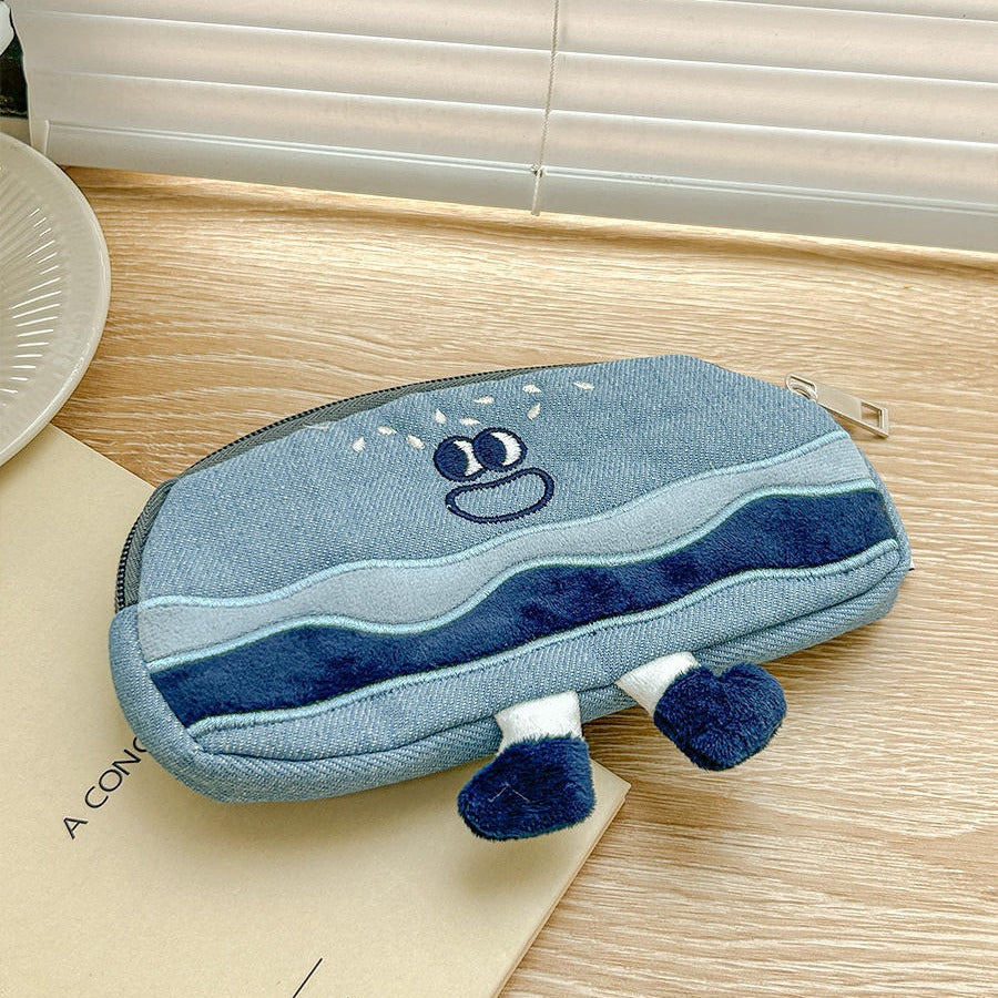 Denim Hamburger Funny Expression Earphone Storage Coin Purses