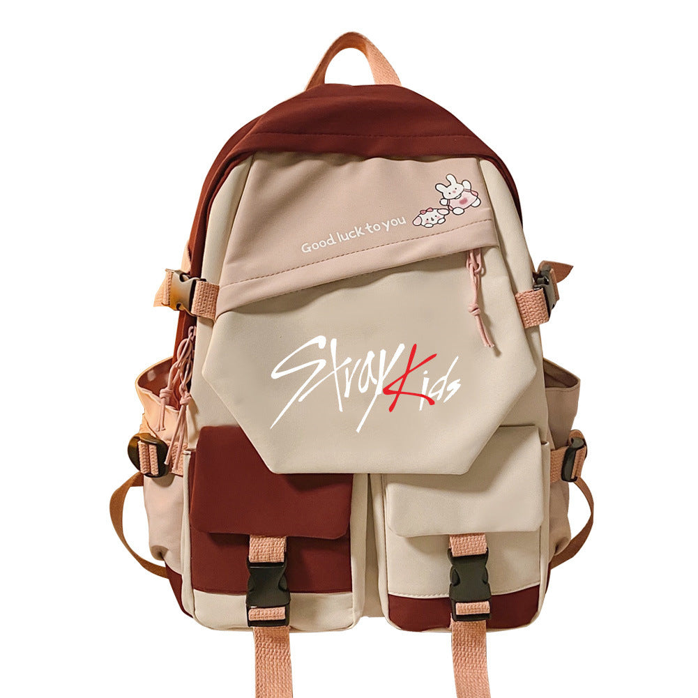 Classy Korean Style Stitching Contrast Color Middle School Students' Schoolbags