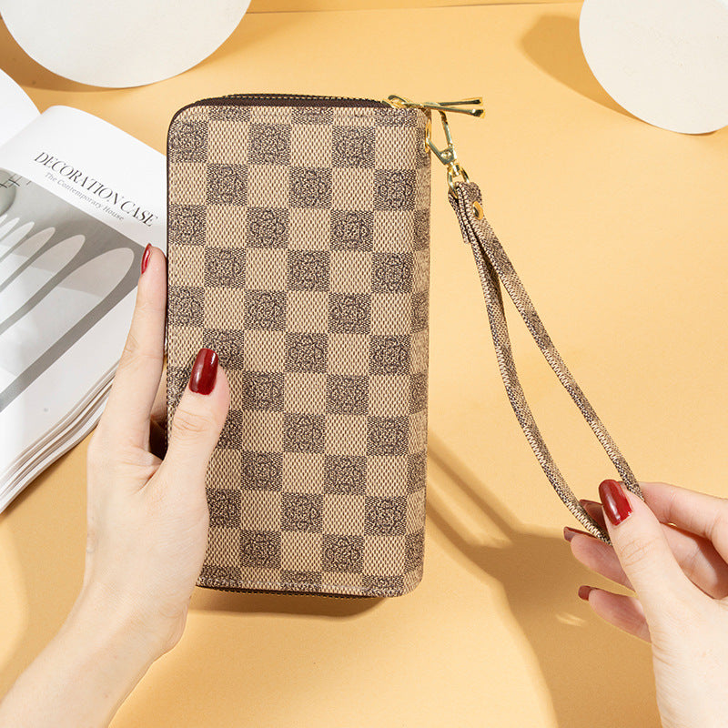 Women's Fashion Printed Chessboard Plaid Double Zipper Ladies Wallets