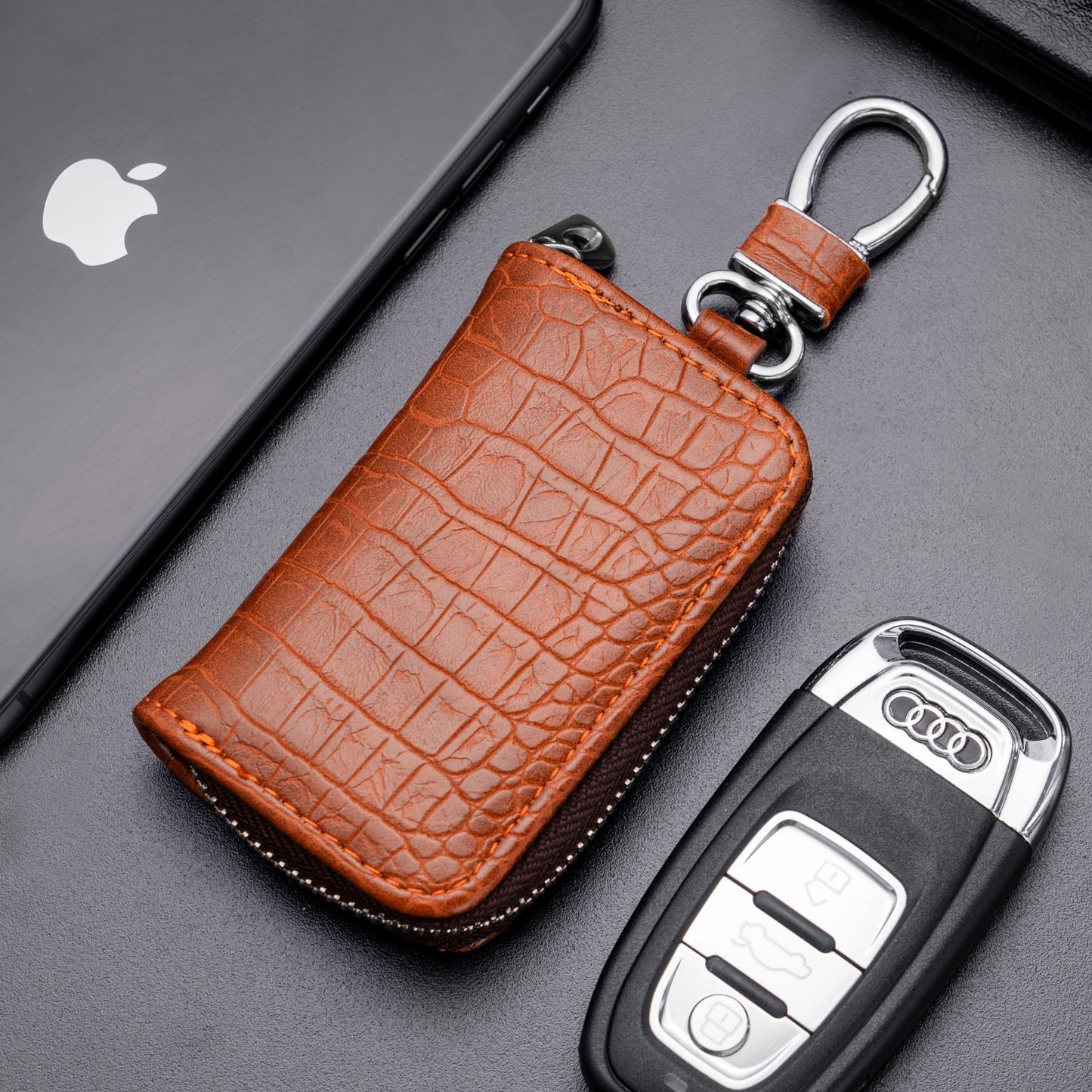 Business Car Crocodile Pattern Zipper Protector Key Bags